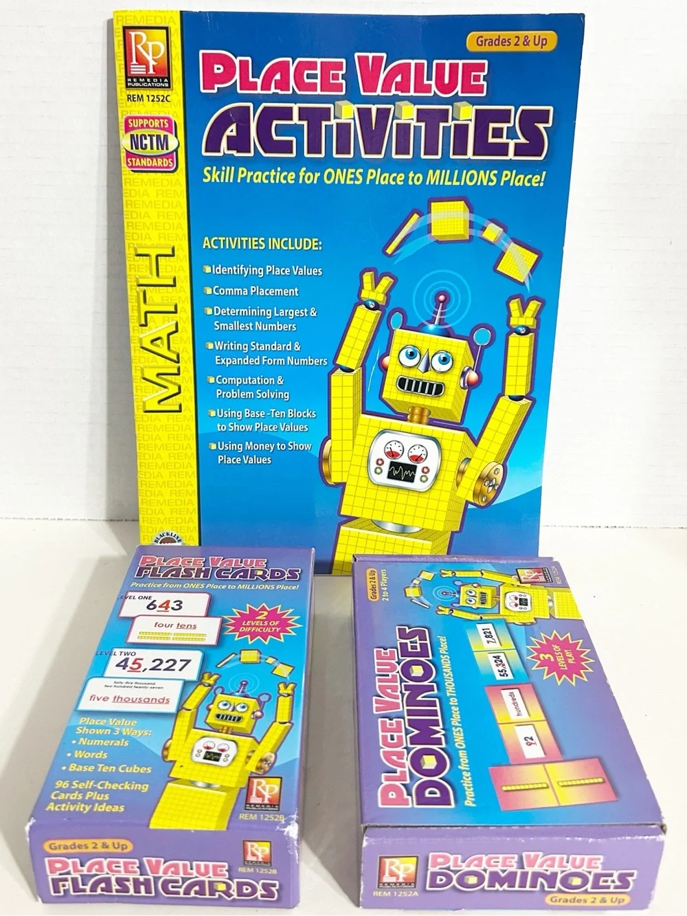 Remedia Publications Place Value Math Bundle Activities Book Flash Card Dominoes